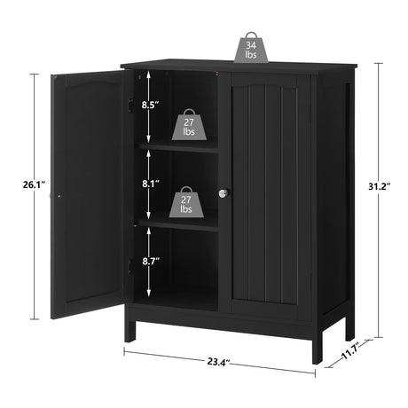 Iwell Bathroom Cabinet, Bathroom Storage Cabinet with 2 Doors & 2 Shelves, 3 Heights Available, Bathroom Floor Cabinet for Living Room, Bathroom, Kitchen, Home Office, Black Iwell