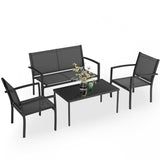 Greesum 4 Pieces Patio Furniture Set, Outdoor Conversation Sets for Patio, Lawn, Garden, Poolside with A Glass Coffee Table, Black Greesum