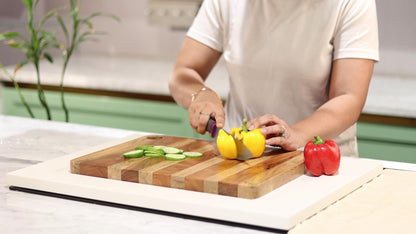 Lavauk Large Wood Butcher Block Cutting Board | 1" thick 16x12" size | Dual tone mango & acacia wood | Chopping board for meat, vegetables, fruits, BBQ | Use as Charcuterie or cheese board