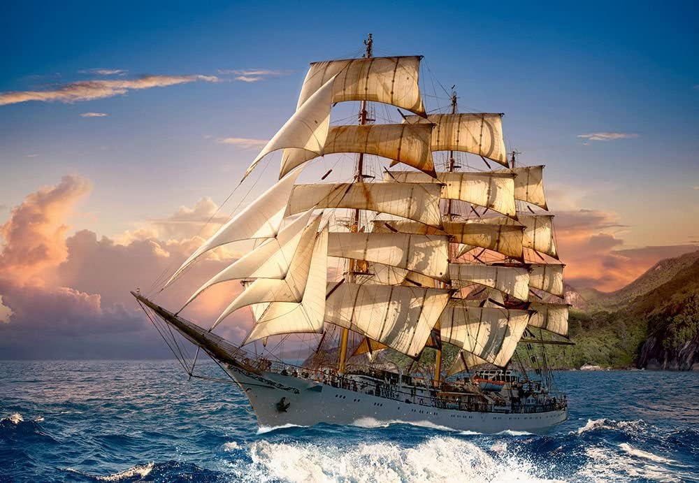 Castorland 1500 Piece Jigsaw Puzzles, Sailing at Sunset, Sailing Ship Puzzle, Ocean Puzzle, Adult Puzzles, C-151431-2 Castorland