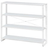 HCHQHS Bookshelf, 4-Tier Industrial Bookcase, White Open Book Shelf, Freestanding Tall Bookshelves with Metal Frame HCHQHS