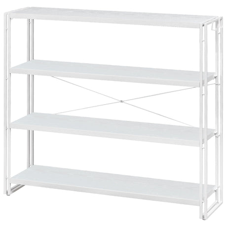 HCHQHS Bookshelf, 4-Tier Industrial Bookcase, White Open Book Shelf, Freestanding Tall Bookshelves with Metal Frame HCHQHS