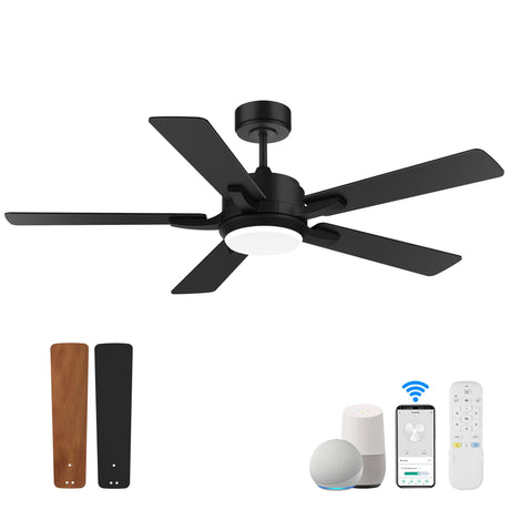 Hoenofly 52” Smart Ceiling Fans with Lights and Remote,Quiet DC Motor,Outdoor Indoor Wood& Black Ceiling Fan,Voice Control via WIFI Alexa App,Modern Dimmable LED Ceiling Fan for Bedroom Patio Porch Hoenofly