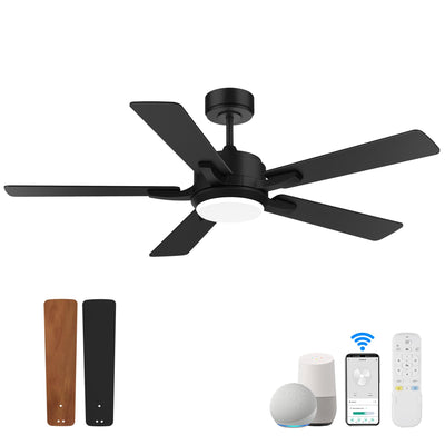 Hoenofly 52” Smart Ceiling Fans with Lights and Remote,Quiet DC Motor,Outdoor Indoor Wood& Black Ceiling Fan,Voice Control via WIFI Alexa App,Modern Dimmable LED Ceiling Fan for Bedroom Patio Porch