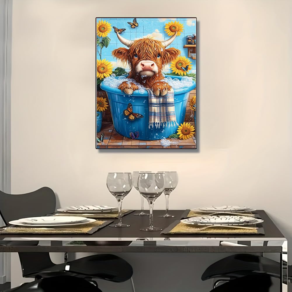 LumiCraft Cow Diamond Art Kits for Adults, Sunflower 5D Diamond Painting Kits for Beginner, DIY Full Round Gemstone Art Kit, Gift Home Wall Decor 12x16 Inch LumiCraft