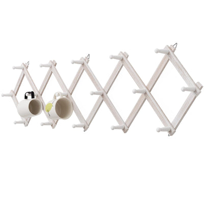 SCUNDA Rustic Wall Mounted Coat Rack with Space Saving Accordion Design, Expandable Wall Mount Coat Rack with 16 Wood Hooks, Modern Farmhouse Wall Décor for Living Room, Entryway(Shabby White)