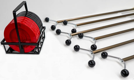 Allen Shuffleboard Family Shuffleboard Set with 6 cues (4-Adult 75" & 2-Kid 48") + Set of 8 Regulation 6" Shuffleboard Discs with Carrier Allen R. Shuffleboard Co., Inc.