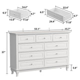 MOUMON Chest of Drawers 9 Drawer Dresser, Modern Contemporary Dresser with Sliver Handles, Wooden Legs, 9 Drawer Cabinet White Dresser for Bedroom (55.1”W x 15.7”D x 37”H) MOUMON