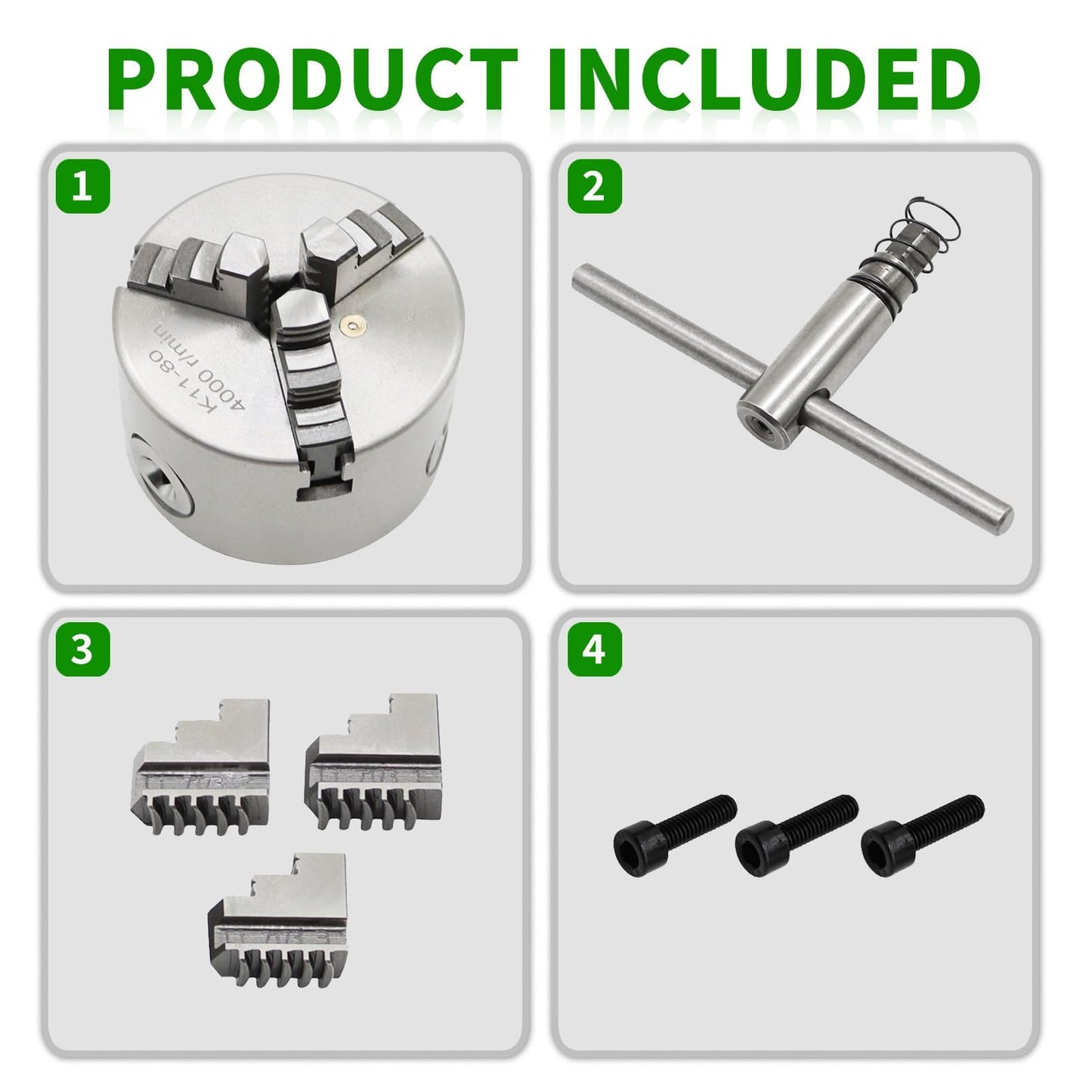 Yunnergo K11-80 Self Centering 3 Inch Lathe Chuck 4000 r/min 3 Jaw Comes with a Set Jaw