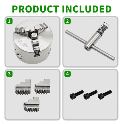 Yunnergo K11-80 Self Centering 3 Inch Lathe Chuck 4000 r/min 3 Jaw Comes with a Set Jaw