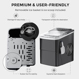 Ice Makers Countertop, Self-Cleaning Function, Portable Electric Ice Cube Maker Machine, 9 Pellet Ice Ready in 6 Mins, 26lbs 24Hrs with Ice Bags and Scoop Basket for Home Bar Camping RV(Black) FZF