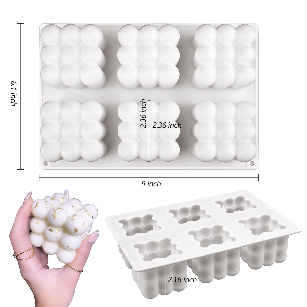 3D Bubble Candle Molds - 6 Cavity Bubble Cube Silicone Mold for Candles Soap Making, Bubble Cake Mold for Baking Dessert Mousse Cake Jelly Ice Cream Actvty