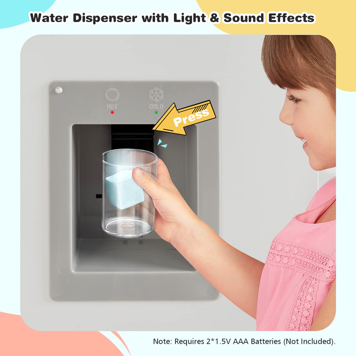 HONEY JOY Kids Kitchen Playset, Wooden Pretend Play Kitchen for Toddlers, Cookware Utensil, Phone, Clock, Water Dispenser, Storage Cabinet, Little Chef Toy Kitchen Set, Gift for Boys Girls 3+, Natural HONEY JOY