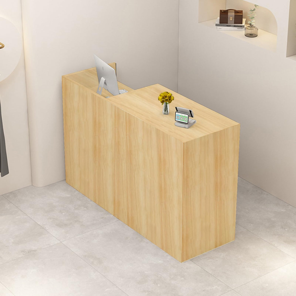 Reception Desk with Counter, L 35.4-74.8'' , Modern Front Desk Reception Counter, Solid wood ecological board, large storage space,with Storage Drawers, front office desk for Salon, Office, Lobby EQWZUPD
