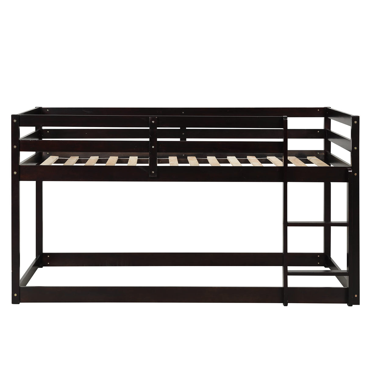 Majnesvon Twin Over Twin Low Bunk Bed with Safety Guardrail, Climbing Ladder, Easy to Assemble, Saving Space, Bed Bedroom Storage Guard Rail Ladder(Espresso) Majnesvon