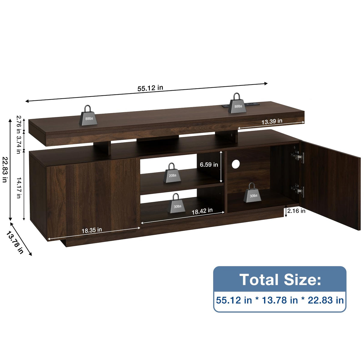 HOMMPA LED Lift Top Coffee Table and TV Stand Set of 2,Modern LED Entertainment Center with Power Outlets for up to 65" TV, Coffee Table with Hidden Compartment & 2 Open Shelve Walnut HOMMPA