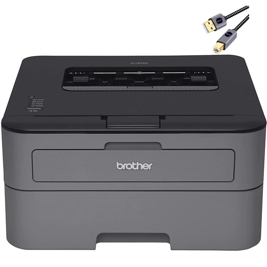 Brother L-2300D Series Compact Monochrome Laser Printer I Auto 2-Sided Printing I Up to 26 Pages/min I 250-sheet/tray I 2400 x 600 dpi I 27ppm + Printer Cable