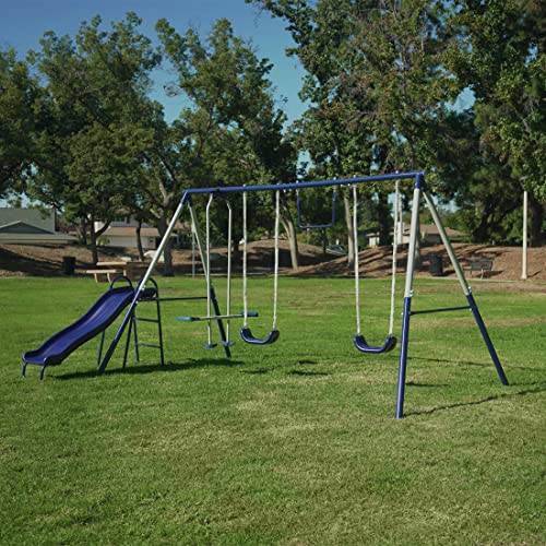 Sportspower Arcadia Swing Set - Outdoor Heavy-Duty Metal Playset for Kids with Slide - WoodArtSupply