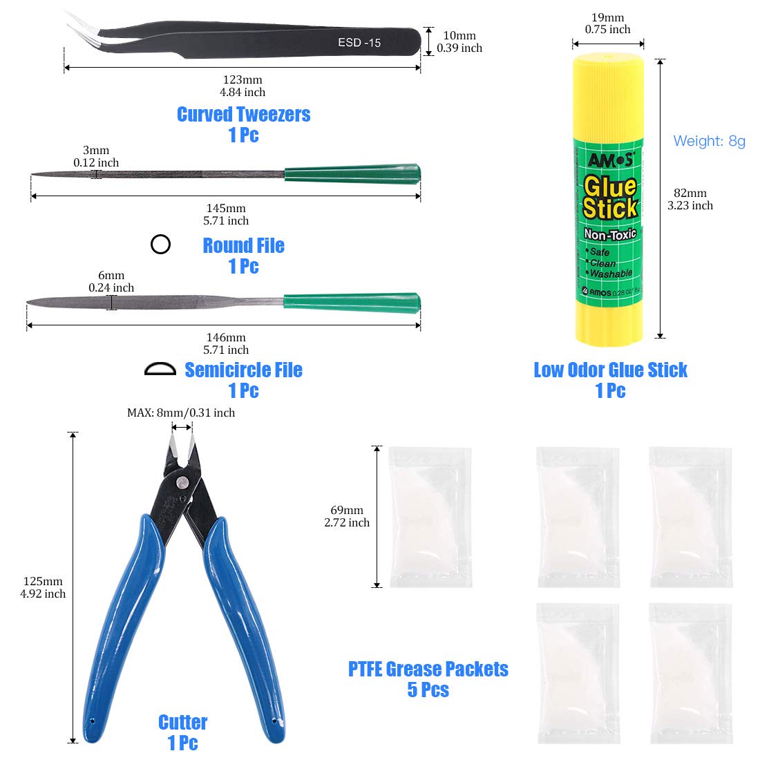 Glarks 24Pieces 3D Printer Nozzle Cleaning Tool Kit, Including Palette Knife, Deburring Tool, Tweezer, File Tool, Grease Packets, Wire Cutter, Glue Stick - WoodArtSupply