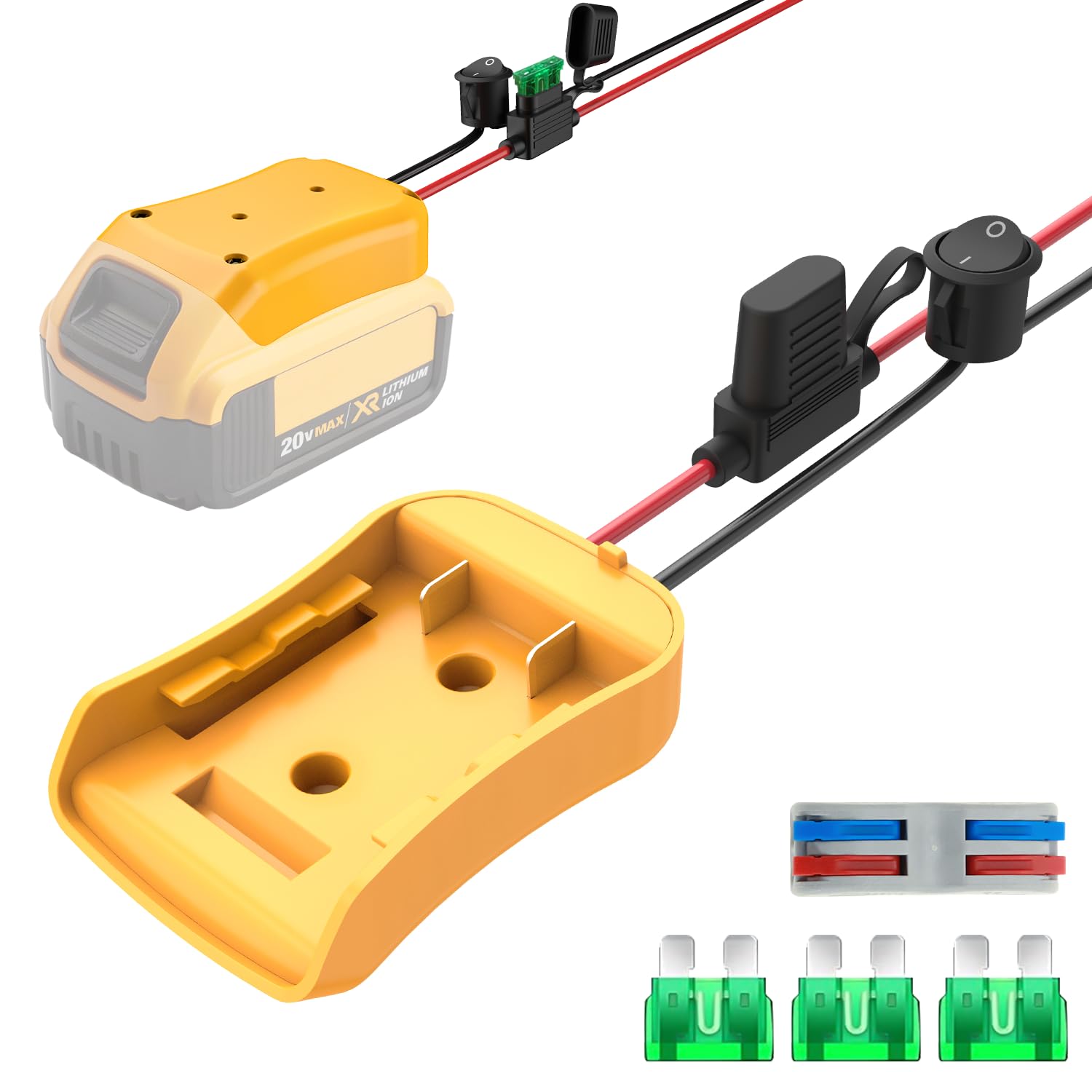 Kzreect Power Wheels Adapter for Dewalt 20V Battery Adapter, 20V Power Wheels Battery Converter Kit with Fuses Holder and Switch, Wire Terminals, 12AWG Wire for RC Car Toys Truck Adapter Set  - WoodArtSupply