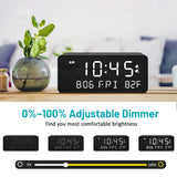 Andoolex Wooden Digital Alarm Clock with Wireless Charging, 0-100% Adjustable Brightness Dimmer and Alarm Volume, Weekday/Weekend Mode, Dual Alarm, Snooze, 12/24H, Wood LED Clock for Bedroom (Black) Andoolex