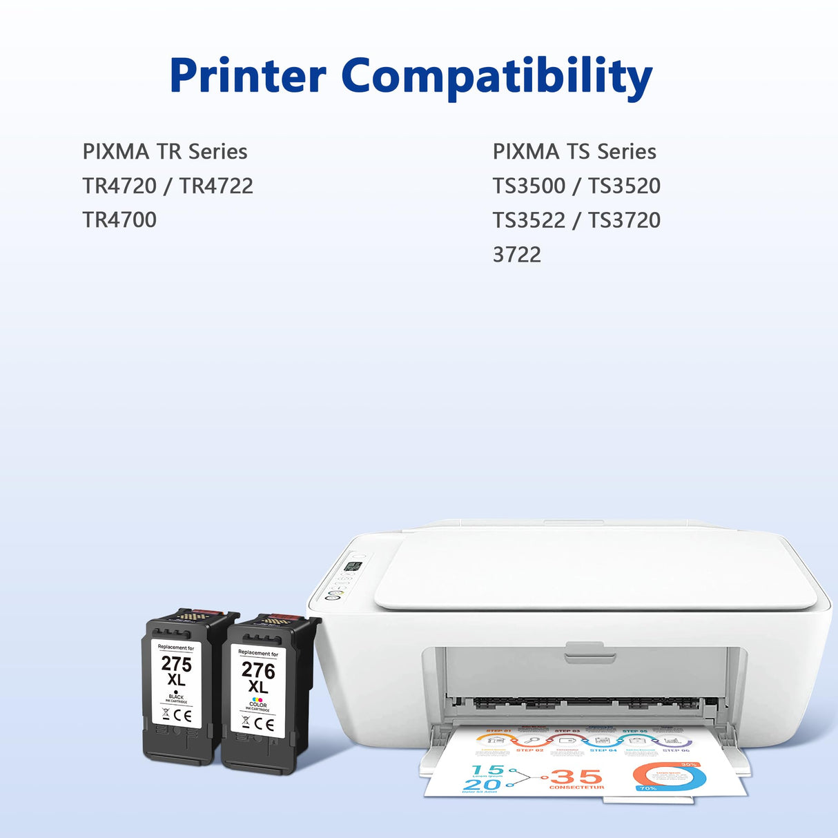 PG-275 XL/CL-276 XL Value Pack Replacement for Cannon Ink 275 276 for Canon 275 and 276 Ink Cartridges Compatible to PIXMA TR4720 TS3522 TR4700 TS3722 TS3500 TS3520 TS3720 TR4722 (2 Pack) TECKKIN