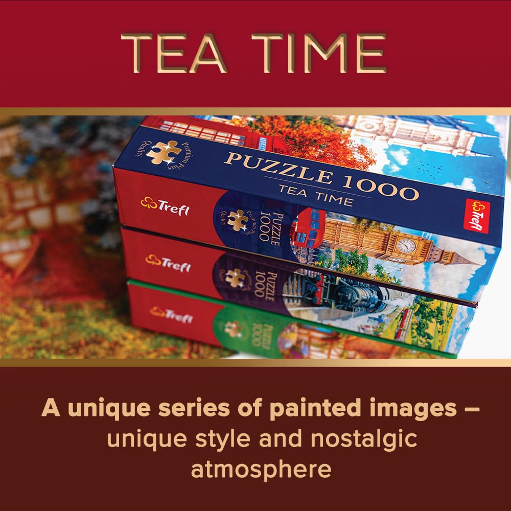 Trefl The Village Station 1000 Jigsaw Puzzle Premium Plus Tea Time 27"x19" A Series of Painted Nostalgic Pictures, Perfect Matching of Elements, for Adults and Children from 12 Years Old Trefl