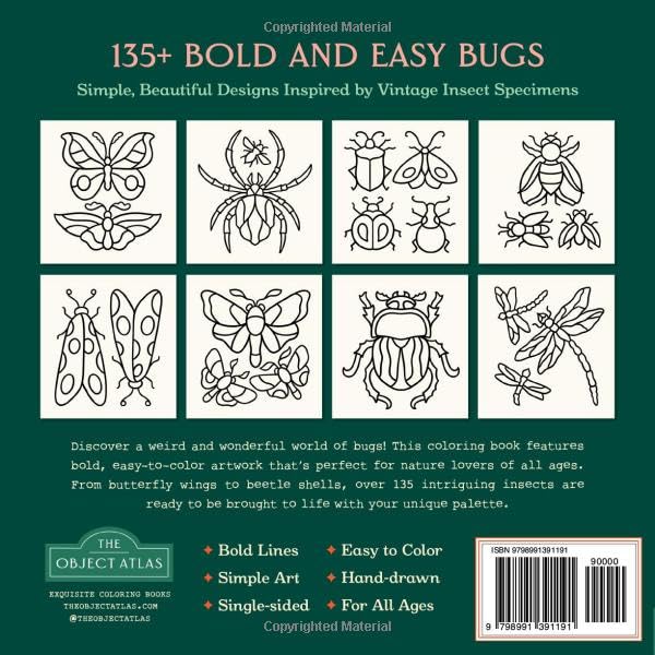 Curious Insects Coloring Book: A Weird & Wonderful World of Bugs with 50 Bold & Easy Illustrations (Beautiful Bold & Easy Coloring Books) WoodArtSupply