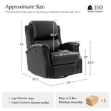 HULALA HOME Genuine Leather Recliner Chair, 360 Swivel Rocker Chair with Thick Seat, Classic Push Back Armchair with Backrest, Nailhead Trim, Black HULALA HOME