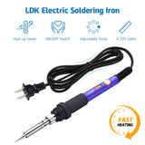 LDK Soldering Iron Kit, Electric Soldering Gun Welding Tools with ON/OFF Switch, Solder Wire, Flux Paste, Soldering Iron Stand, Sponge, 5pcs Tips [110V US Plug] LDK