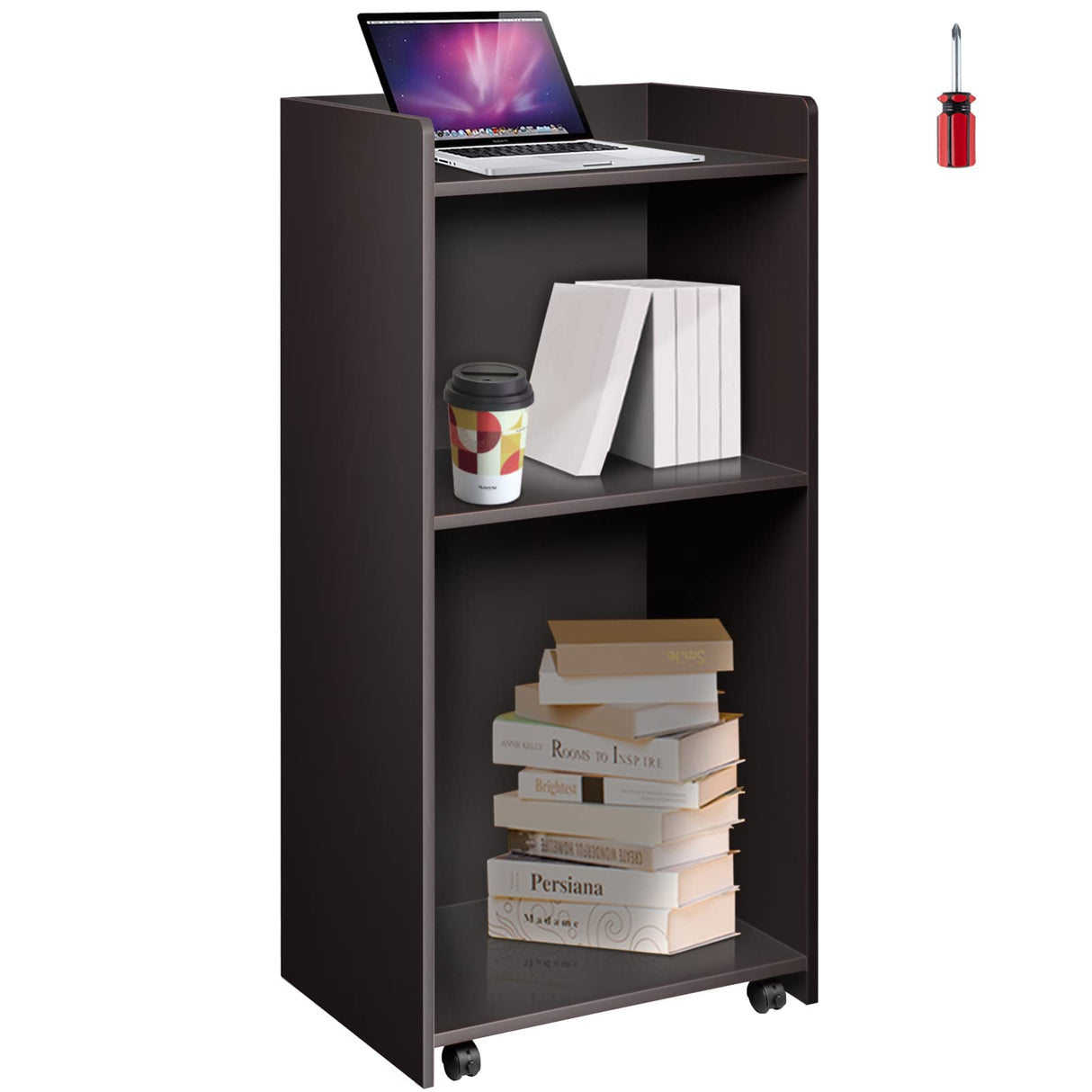 VEVOR Wood Podium, 23.6" x 47.2", Lecterns and Podiums with 4 Rolling Wheels, Flat Surface, Baffle Plate & Shelf, Easy Assembly Ebony Lecterns for Church, Office, School, Home Black VEVOR