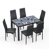 Gizoon Glass Dining Table Sets for 6, 7 Piece Kitchen Table and Chairs Set for 6 Person, PU Leather Modern Dining Room Sets for Home, Kitchen, Living Room Gizoon