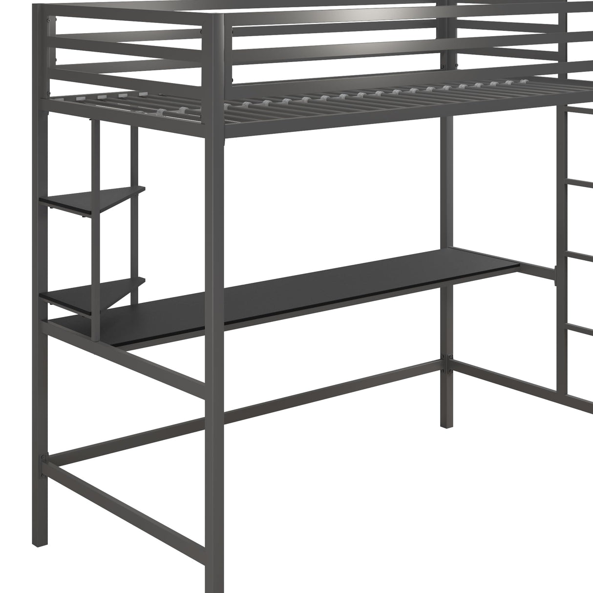 Novogratz Maxwell Grey Metal Twin Loft Bed with Integrated Desk & Shelves Novogratz