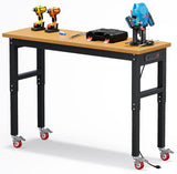 GarveeTech 60 Inch Work Benches for Garage, Adjustable Height Work Table with Power Outlets, 2000 LBS Capacity Rubber Wood Top Heavy Duty Workbench for Cutting Wood Woodworking Shop Home Office GarveeTech