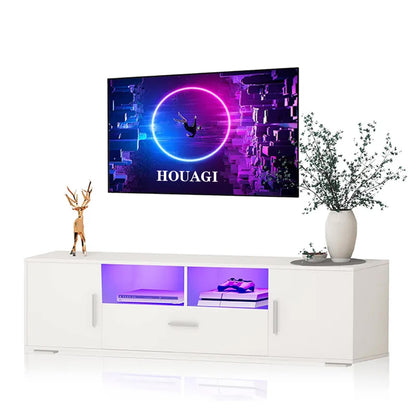 HOUAGI LED TV Stand, Modern White Entertainment Center with Drawers, Ideal TV Stands for Living Room and Bedroom, Fits TVs Up to 70 Inches,White - WoodArtSupply