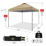 CROWN SHADES 10x10 Pop Up Canopy - Beach Tent with One Push Setup - Outdoor Canopy Tent with STO-N-Go Cover Bag for Events, Parties, Silver Coated Top, 3 Height & 4 Sand Bags,Khaki CROWN SHADES