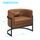 Apeaka Brown Faux Leather Barrel Accent Chair Modern Upholstered Armchair for Living Room Bedroom Single Sofa Chair Club Side Chairs Apeaka