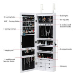 Full Length Mirror Jewelry Cabinet - 4-Layer Shelf Wall Mounted Jewelry Organizer with 8 LED Lights - Jewelry Armoire with Mirror And 6 Drawers - Wall and Door Hanging Jewelry Organizer - White WEI WEI GLOBAL