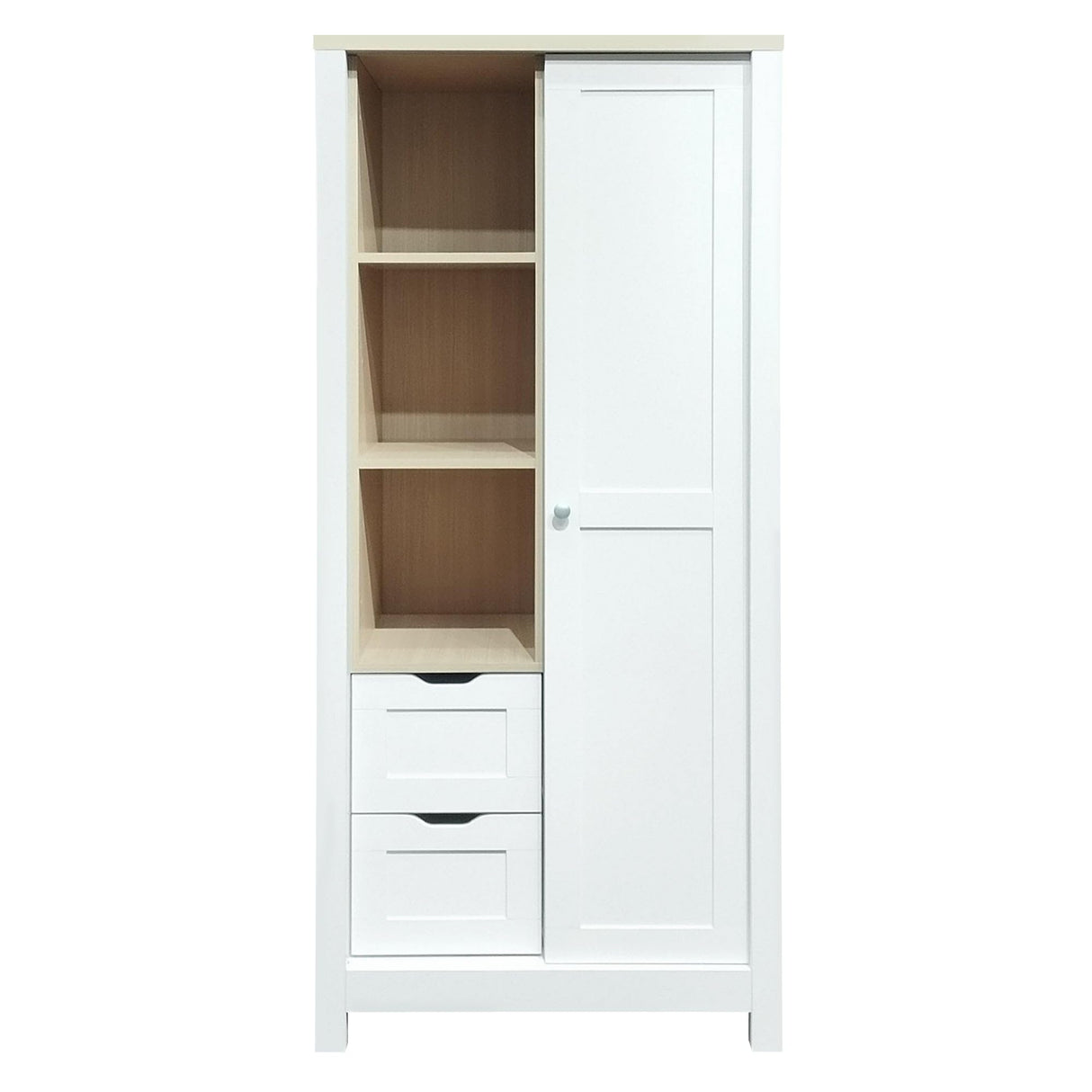 XDOUT Armoire Wardrobe 1 Sliding Door and 2 Drawers, Clothes Cabinet with Hanging Rod, Freestanding Wooden Closets Organization for Bedroom, 31.4″x20.6″x68.3″, White XDOUT