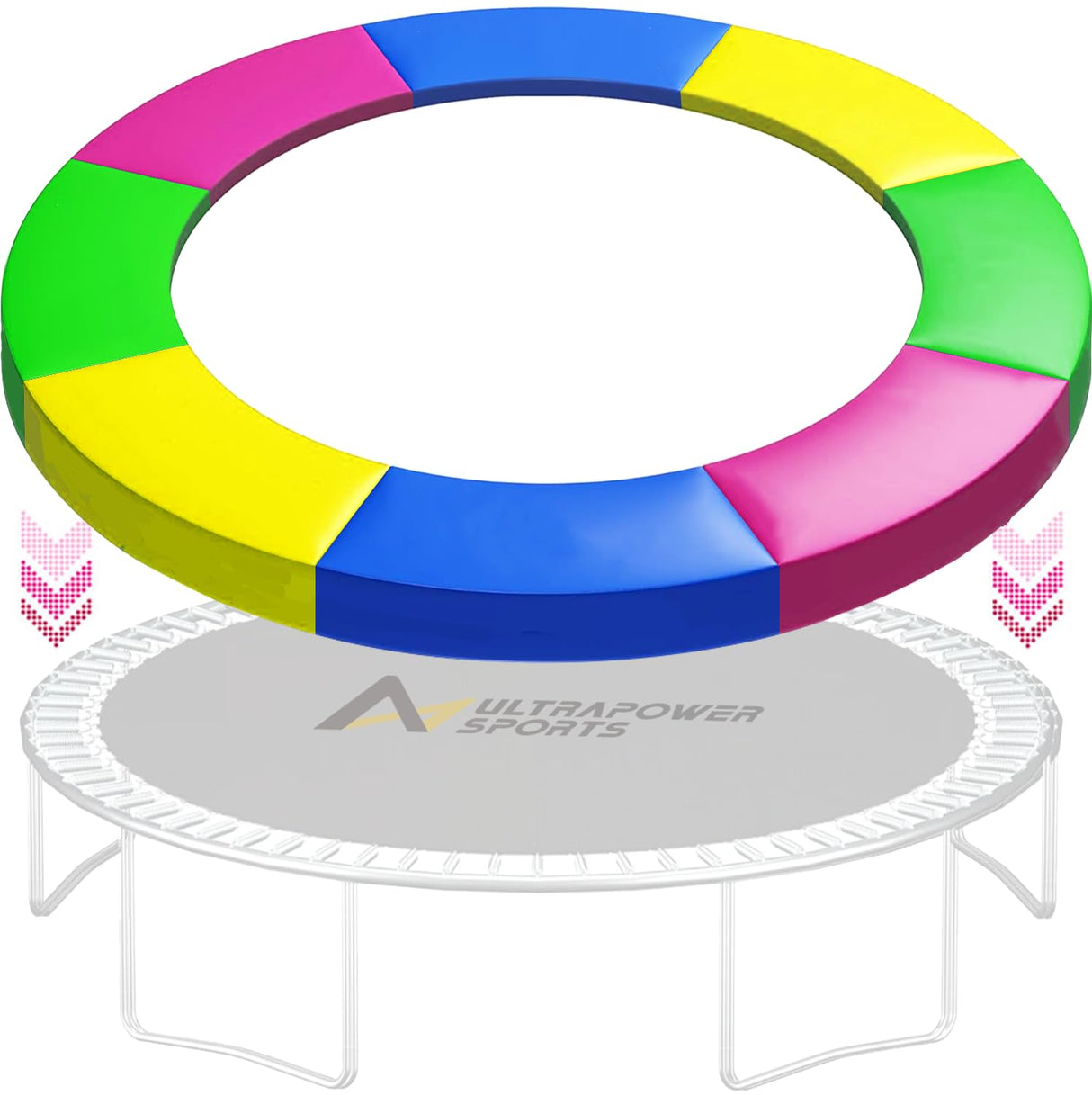Trampoline Pad Replacement 14 FT Trampoline Replacement Safety Pad 14FT Trampoline Spring Cover Waterproof UV Resistant Tear Resistant Surround Spring Foam Cover Round Frame No Holes for Pole Rainbow ULTRAPOWER SPORTS