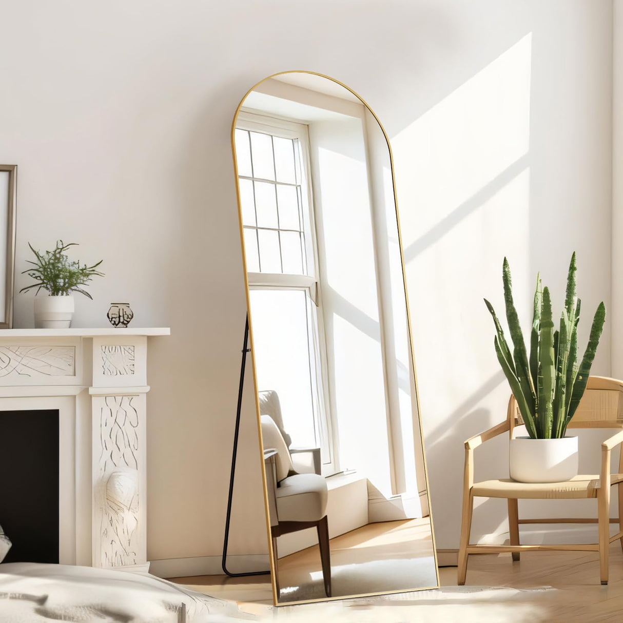 Arched Mirror Full Length, Upgraded 16"x59" Body Wall Mirrors with Shatter-Proof Glass, Floor Standing, Hanging or Leaning, Tall Arch Mirror with Stand Aluminum Alloy Frame for Bedroom Cloakroom Aidoly