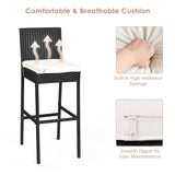 HAPPYGRILL 7 Pieces Outdoor Wicker Bar Set, Rattan Dining Set with Patio Bar Height Table & 6 Bar Stools with Cushions Outside Bar Set for Poolside Patio Backyard HAPPYGRILL