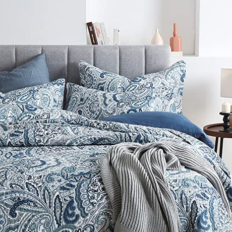 Autumn Dream Cotton Bedspread Quilt Sets, 3 Pieces Reversible Comforter Coverlet Sets,Blue Floral Paisley Bedspread,King Size Autumn Dream