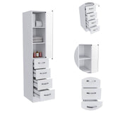 DEPOT E-SHOP Magna Linen Cabinet with Three Shelves, Four Drawers, and Metal Handles, 68" H, White, Bathroom DEPOT E-SHOP