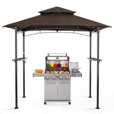 Patiomore Grill Gazebo Canopy, 8'x 5'Outdoor Double Tiered BBQ Gazebo Canopy Tent w/Air Vent, Tent Hardtop Sun Shade Shelter for Outdoor Patio, Backyard, Deck (Brown) Patiomore
