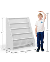 SEIRIONE Sturdy Kids Bookshelf,4-Tier Book Shelf for Kids Room with Tear-Proof Oxford Fabric-Nursery Room Playroom Classroom,Deep Slings to Keep Books Upright,Ideal Height for Toddler Age 3+, White SEIRIONE