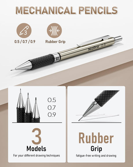 Nicpro 30PCS Art Mechanical Pencil Set in Leather Case, Metal Drafting Pencil 0.5 mm, 0.7 mm, 0.9 mm & 3 PCS 2mm Lead Holders for Sketching Drawing With 16 Tube (6B 4B 2B HB 2H 4H Colors) Lead Refills Nicpro