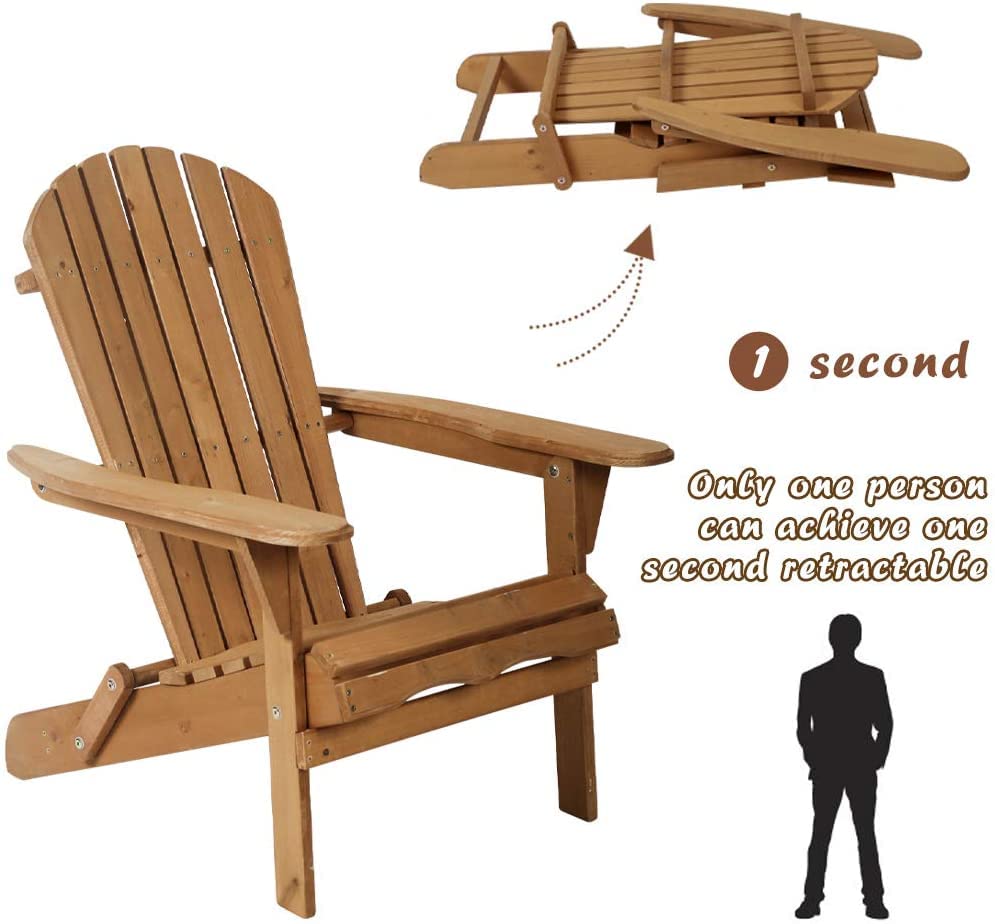 BSTOPHKL Adirondack Chair, Set of 2 Patio Chairs Folding Wooden Outdoor Chairs All-Weather Fire Pit Chairs Seating Polywood Outdoor Furniture Chairs for Lounge Porch Deck Garden Campfire - Natural BSTOPHKL