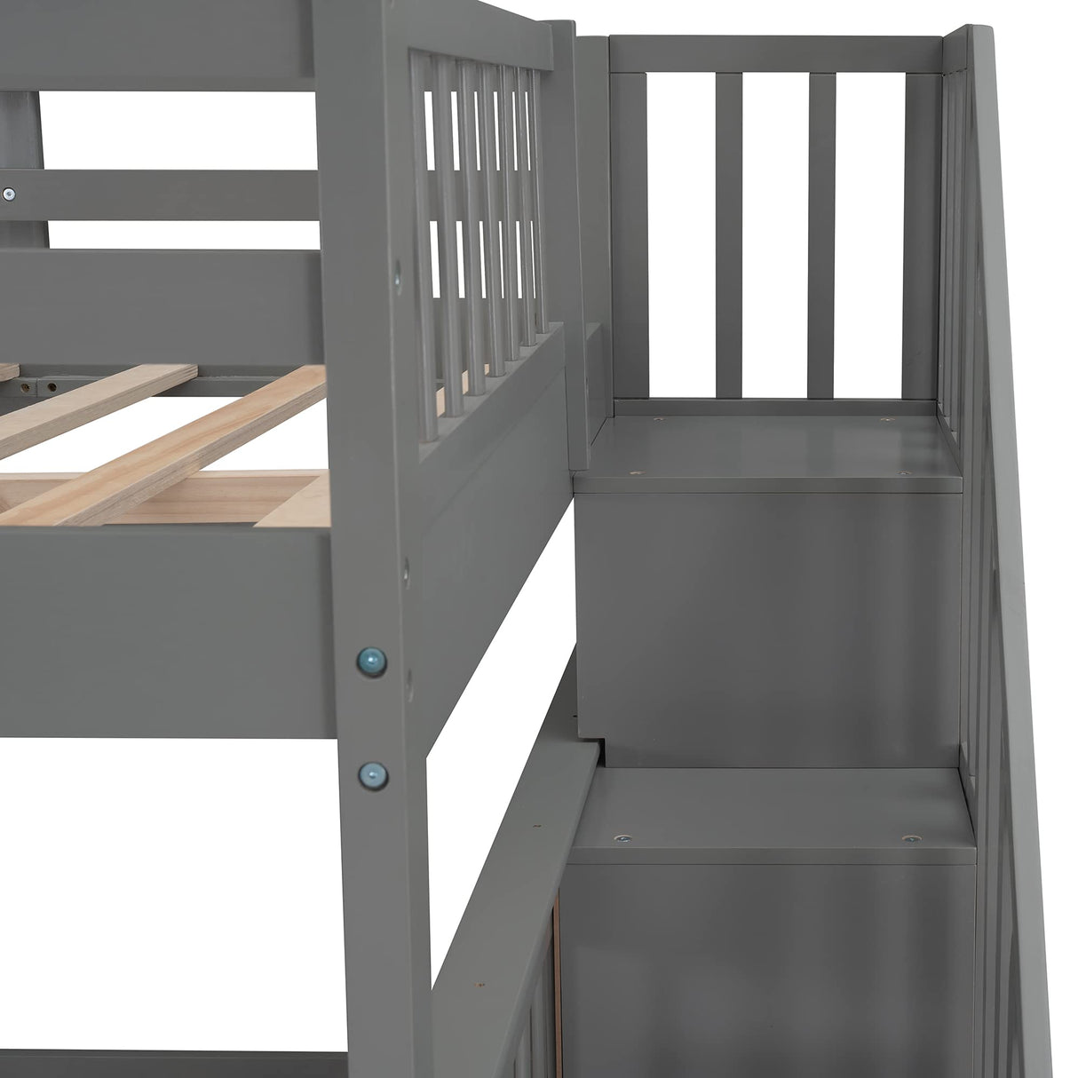 Harper & Bright Designs Full Over Full Bunk Bed with Storage, Solid Wood Full Bunk Bed Frame with Stairs and Drawers, for Kids Teens Adults (Gray) Harper & Bright Designs