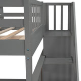 Harper & Bright Designs Full Over Full Bunk Bed with Storage, Solid Wood Full Bunk Bed Frame with Stairs and Drawers, for Kids Teens Adults (Gray) Harper & Bright Designs